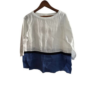 Women's J.Jill Blouse, Size M, White & Blue